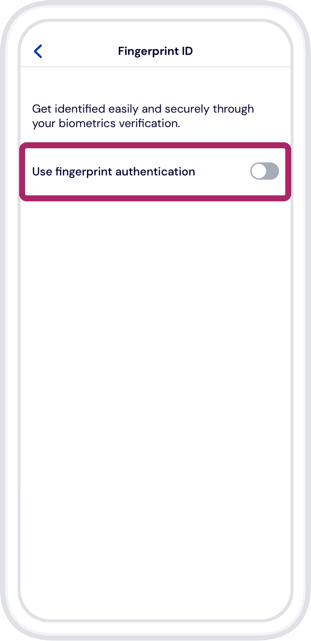 Toggle the fingerprint authentication on