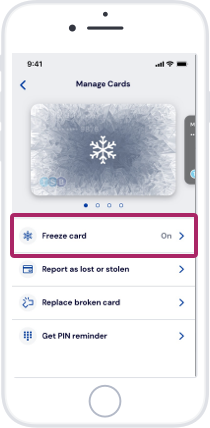 Select the card you want to unfreeze then tap ‘Freeze card’.