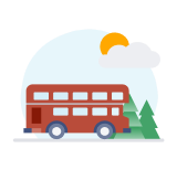 Illustrated red double decker bus