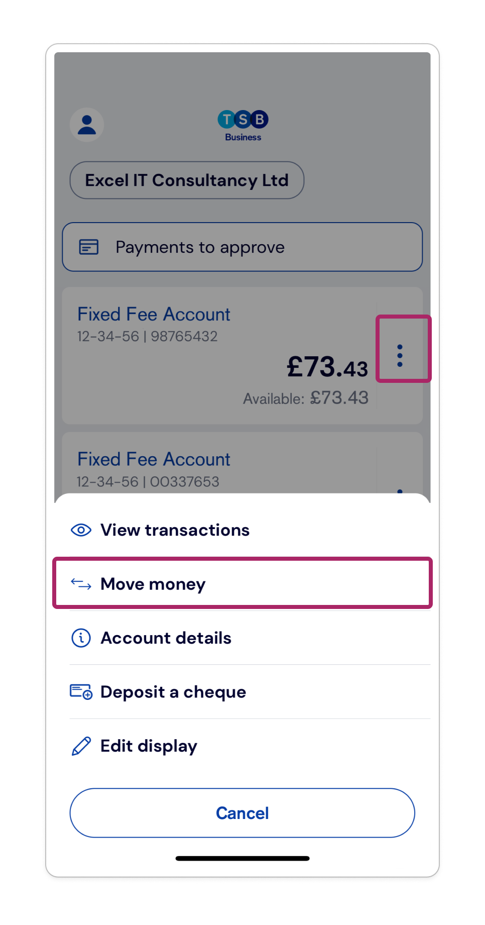 Tap on the three dots and then select ‘Move money’.