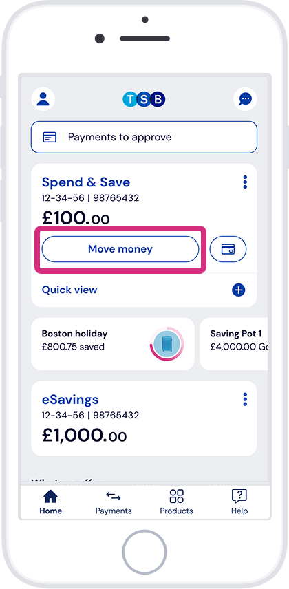 Tap ‘Move money’ Tap ‘Move money’